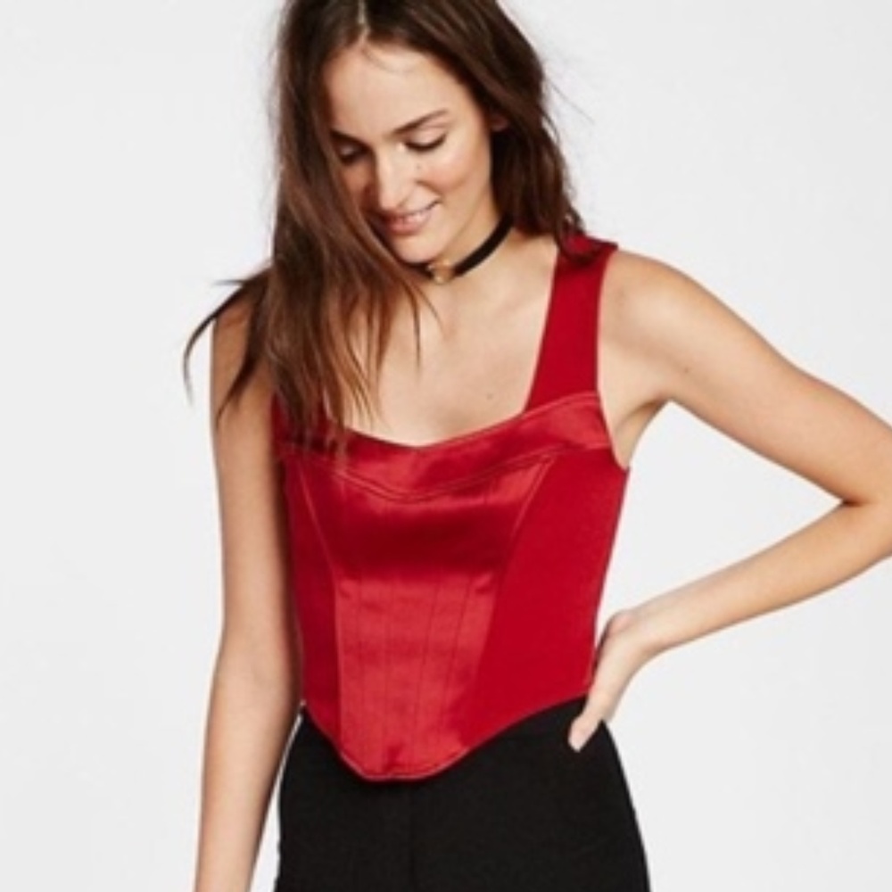 NWT XS Express Red Curved Hem Corset Top